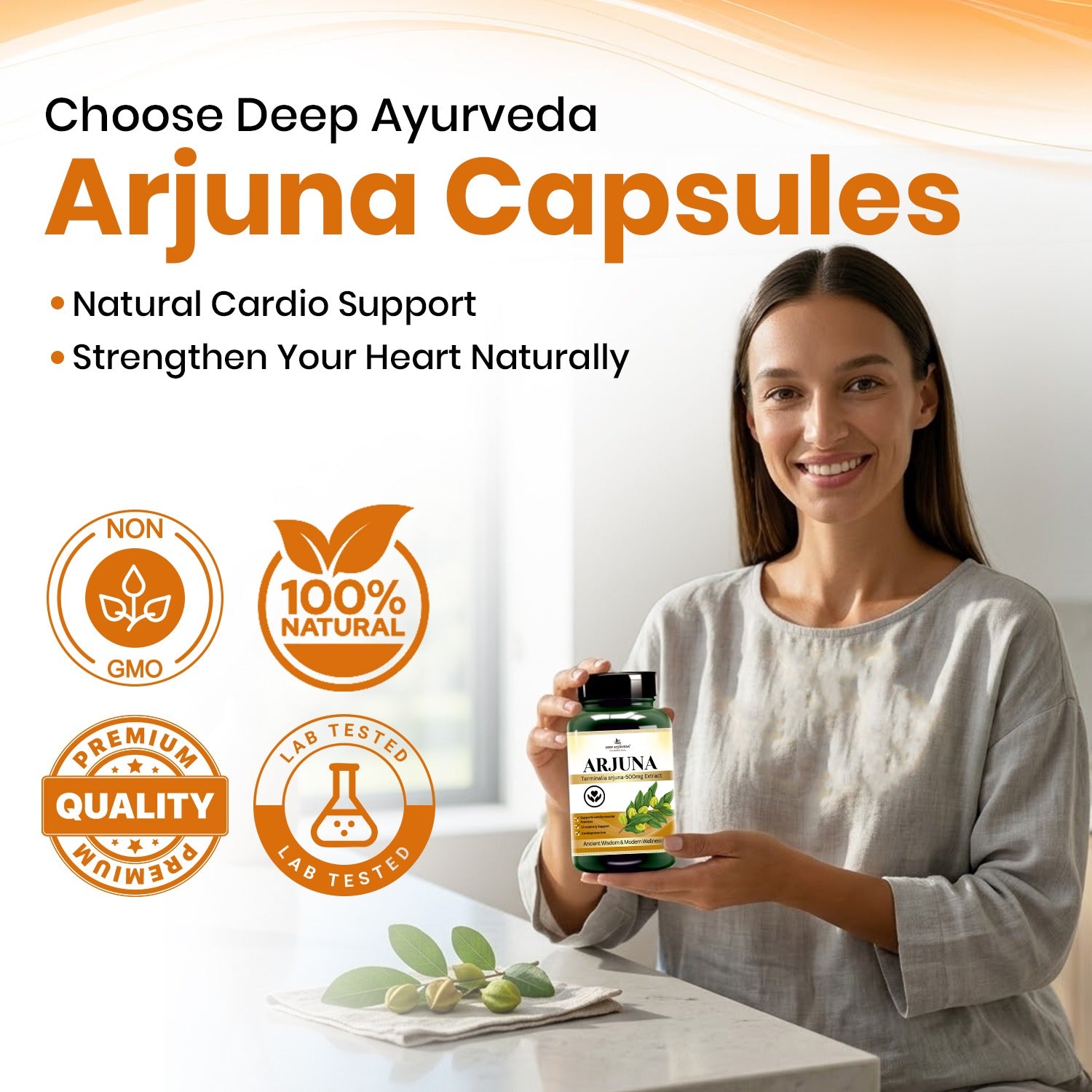 अर्जुन 10:1 एक्सट्रेक्ट आधारित शाकाहारी कैप्सूल | हृदय स्वास्थ्य, रक्त परिसंचरण, रक्तचाप, और समग्र हृदय कार्य को बढ़ाने में सहायता करता है