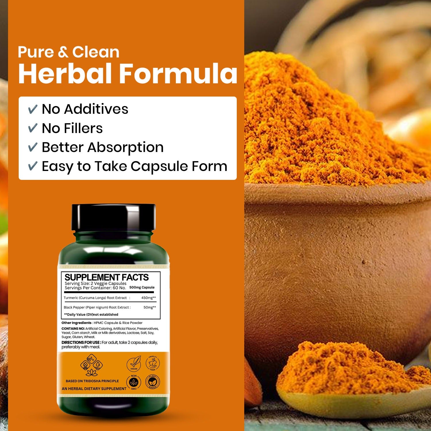 Curcumin Capsules - Reduces Inflammation, Supports Joints & Skin Health