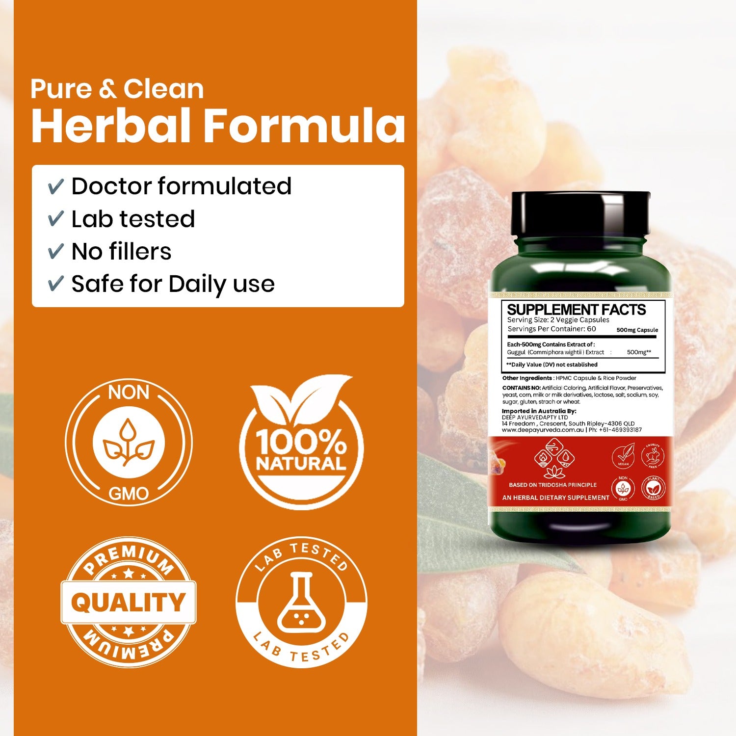 Guggul Vegan Capsules - Supports Cholesterol Management, Joints & Detoxification