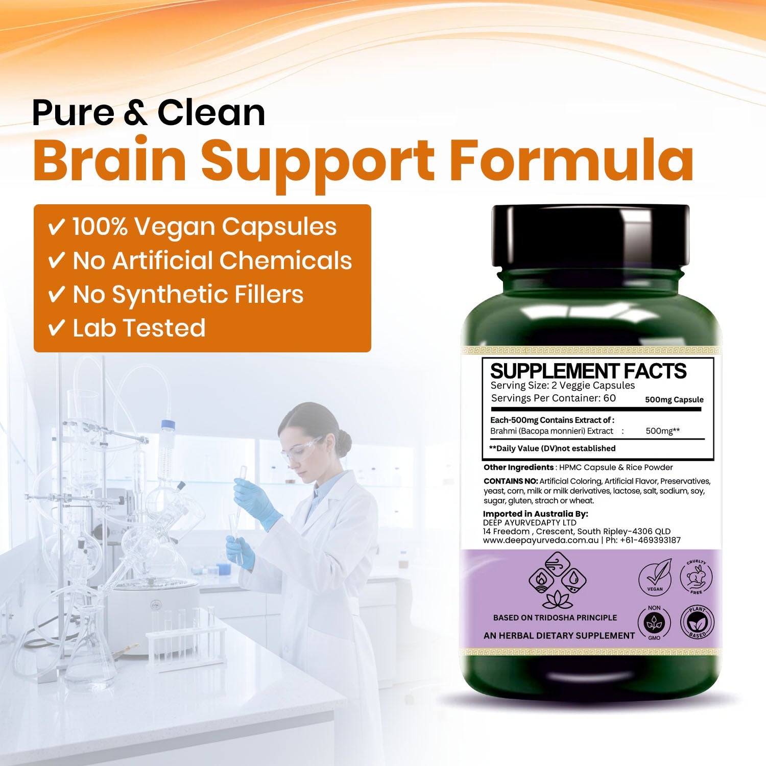 Brahmi Vegan Capsules - Enhances Memory, Reduces Stress & Supports Brain Health