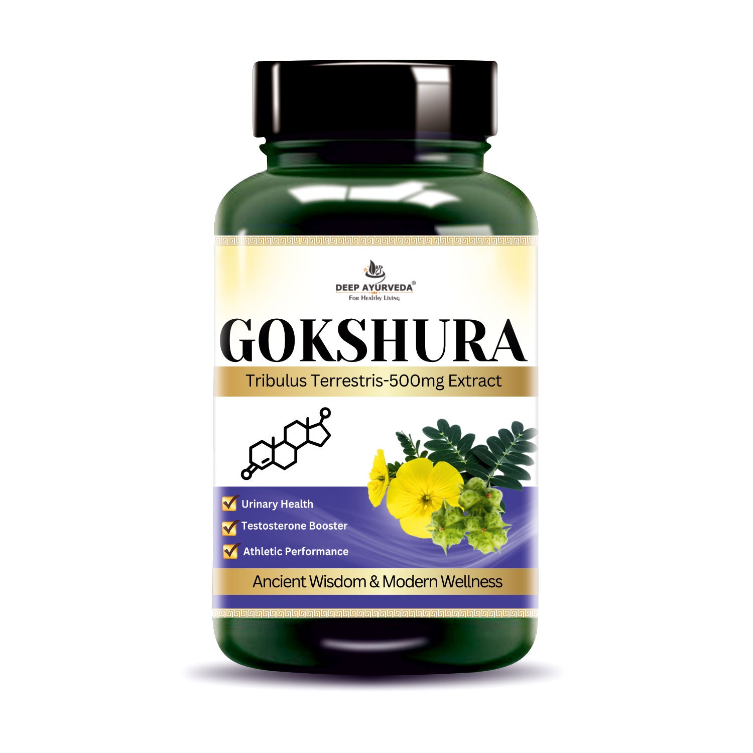 Gokhshura (Tribulus Terrestris) 10:1 Extract Based Vegan Capsule-500mg | Testosterone & Support Vitality & Strength - Deep Ayurveda India