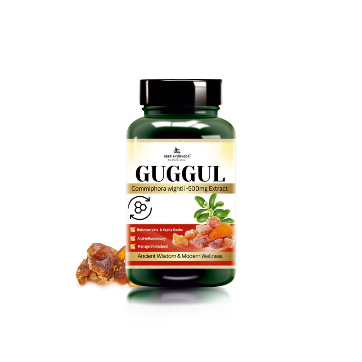 गुग्गल (कॉमिफोरा वाइटी) शाकाहारी कैप्सूल | जोड़ों के स्वास्थ्य, कोलेस्ट्रॉल प्रबंधन के लिए 10:1 अर्क