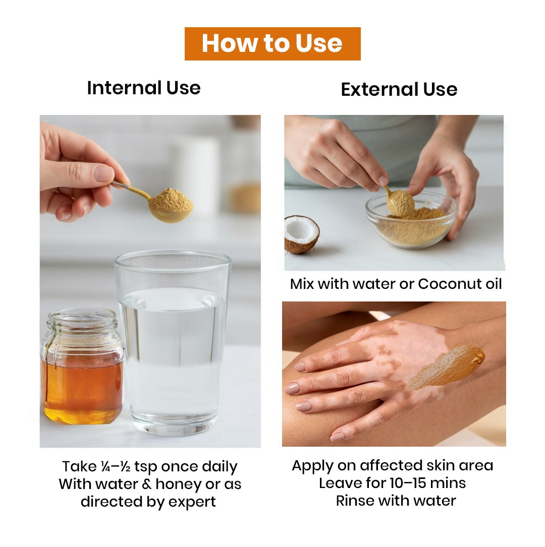 Instructions on how to use a product for internal and external application.