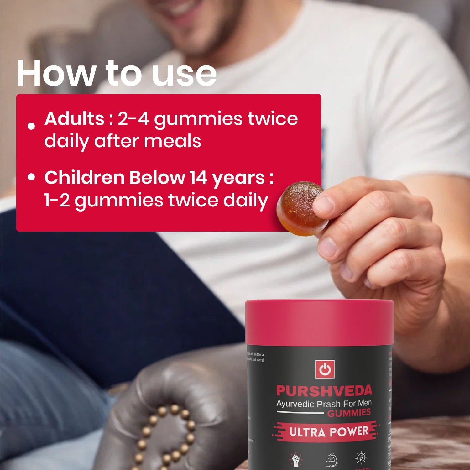 PurshVeda Ayurvedic Prash Gummies for Men | Daily Vitality & Power | 60 Gummies
