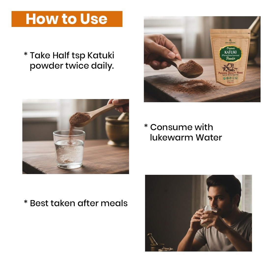 Instructions on how to use Katuki powder, including dosing and consumption methods.