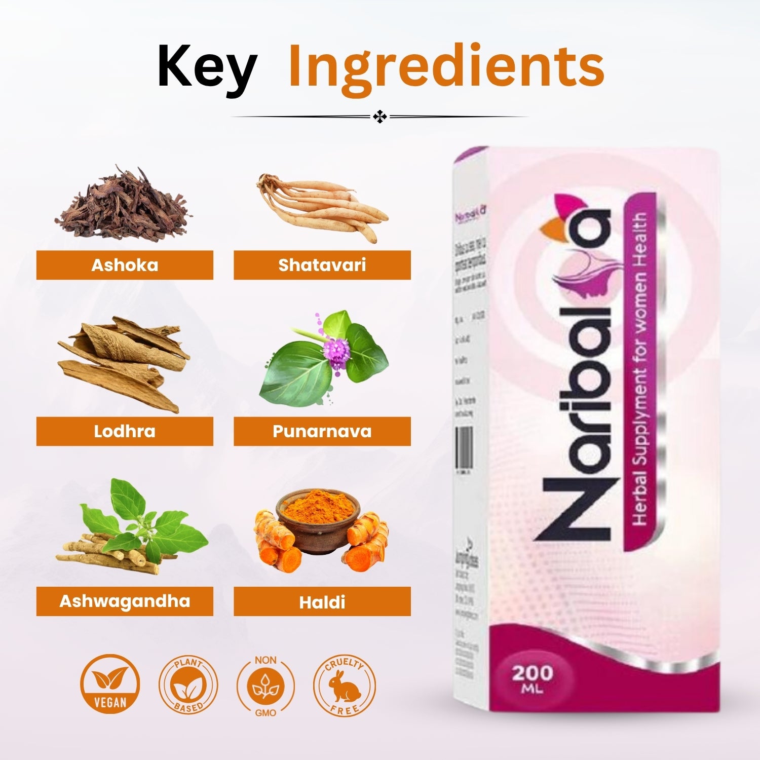 Noribala herbal supplement packaging with key ingredients on a white background