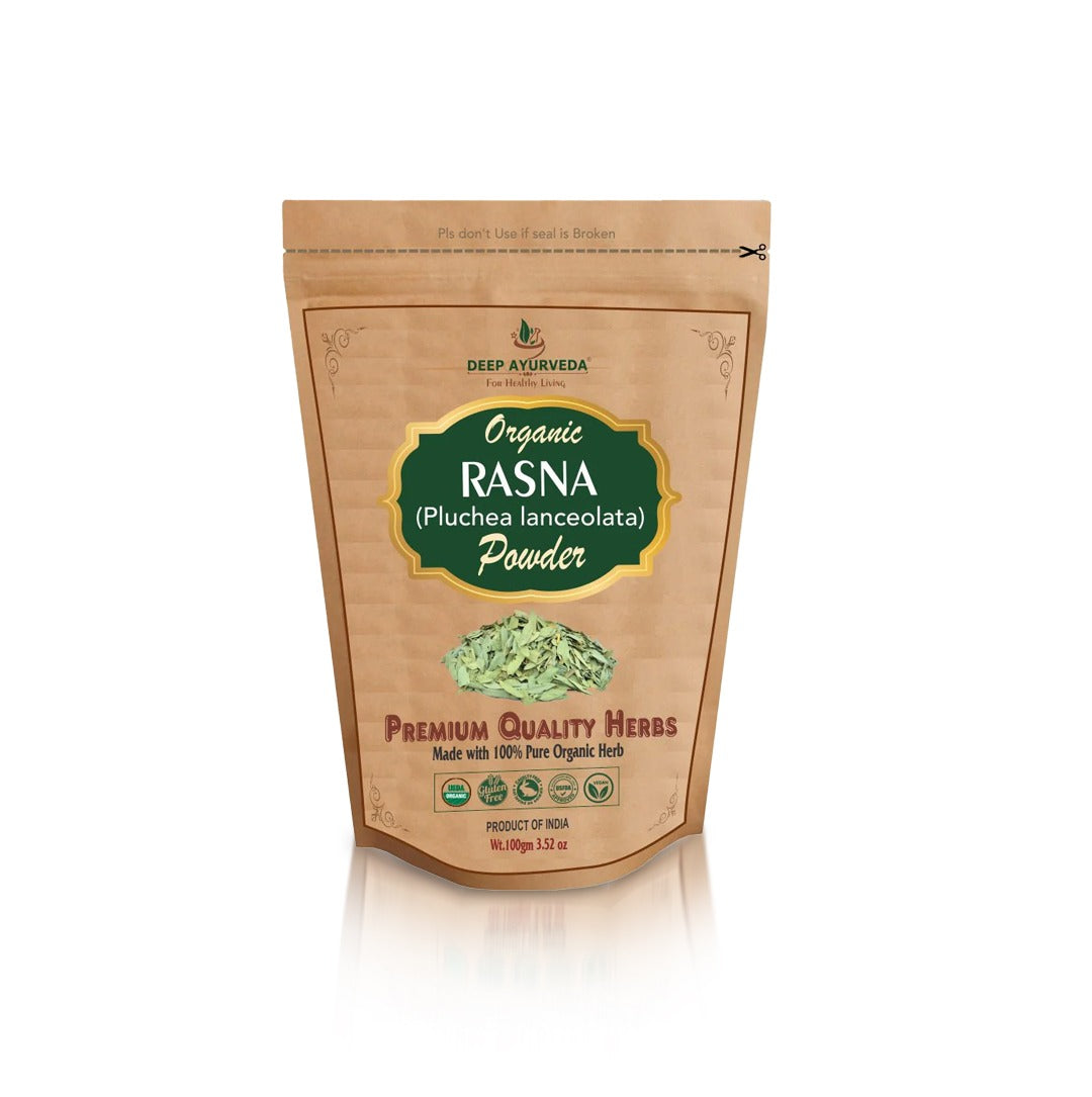Package of Deep Ayurveda Organic Rasna Powder on a white background