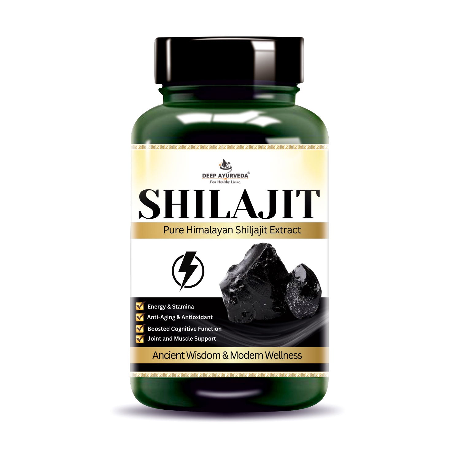 Shilajit Vegan Capsule With Higher Percentage of Fulvic Acid for Stamina & Testosterone-500mg - Deep Ayurveda India