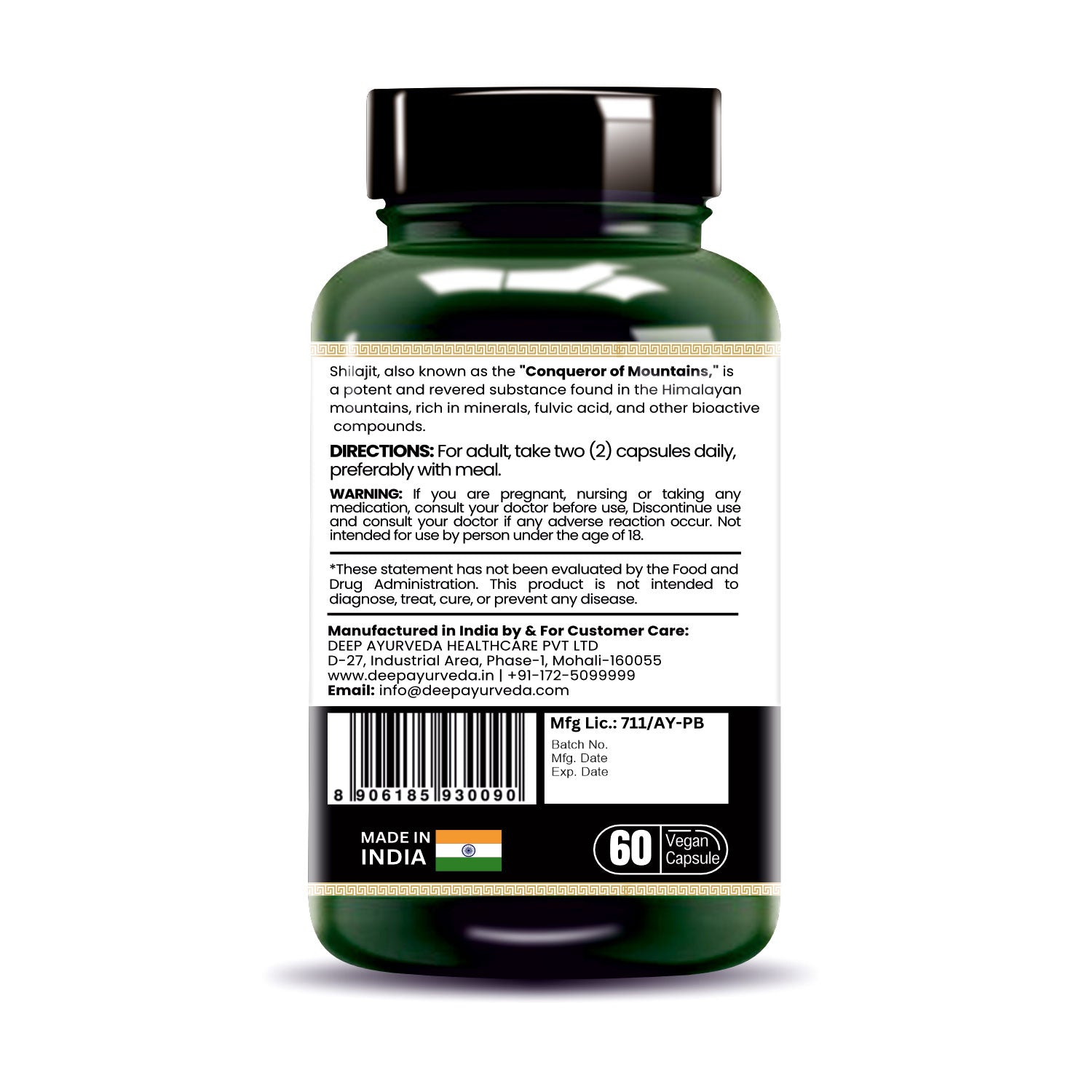 Shilajit Vegan Capsule With Higher Percentage of Fulvic Acid for Stamina & Testosterone-500mg - Deep Ayurveda India