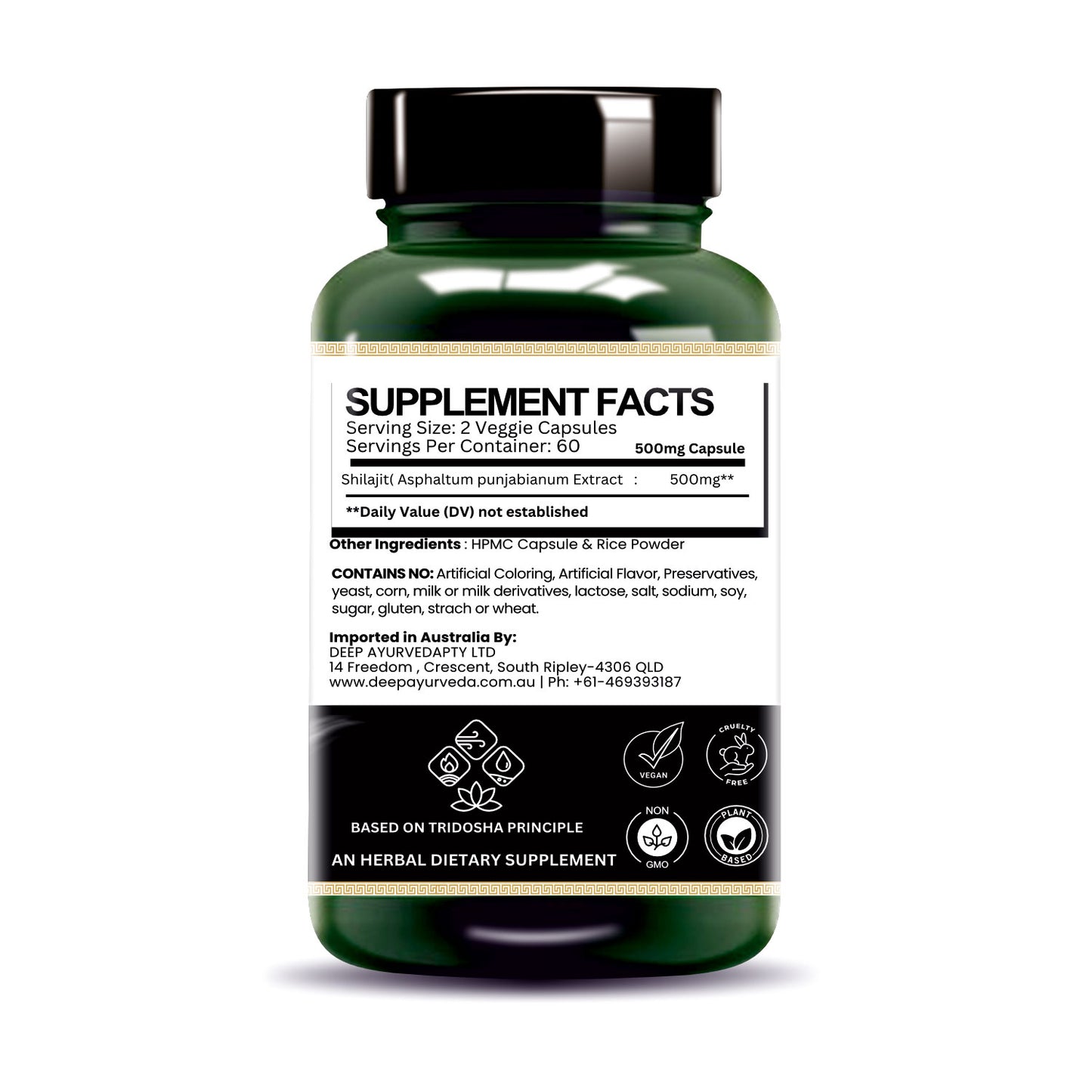 Shilajit Vegan Capsule With Higher Percentage of Fulvic Acid for Stamina & Testosterone-500mg - Deep Ayurveda India