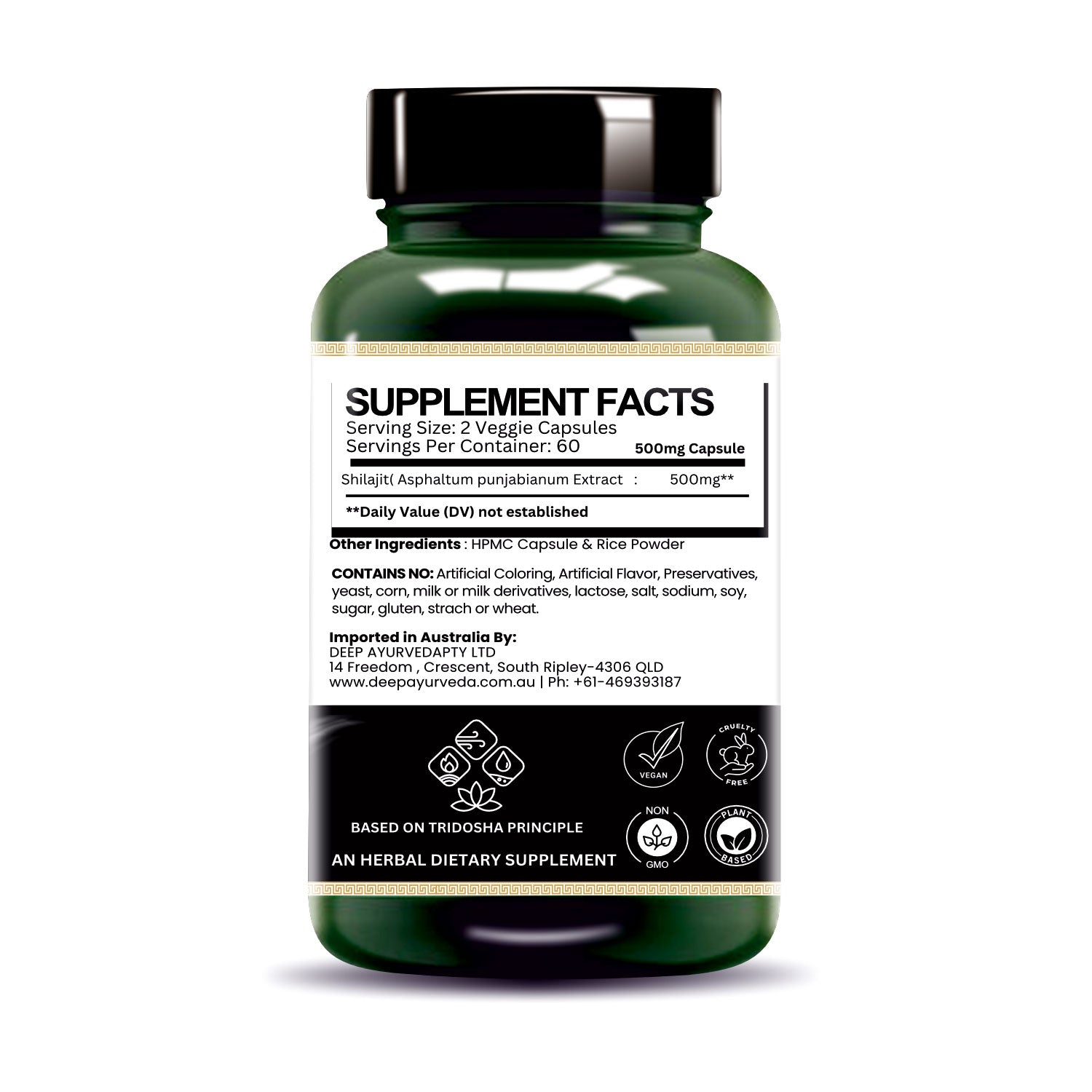 Shilajit Vegan Capsule With Higher Percentage of Fulvic Acid for Stamina & Testosterone-500mg - Deep Ayurveda India