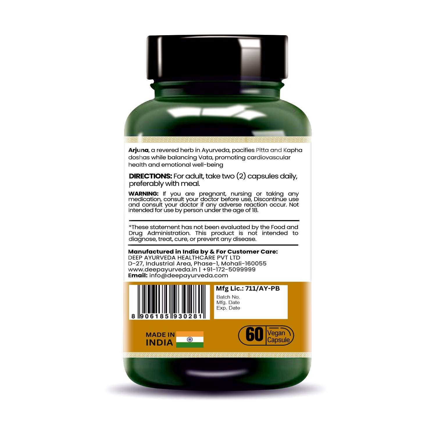 terminalia arjuna capsules back image