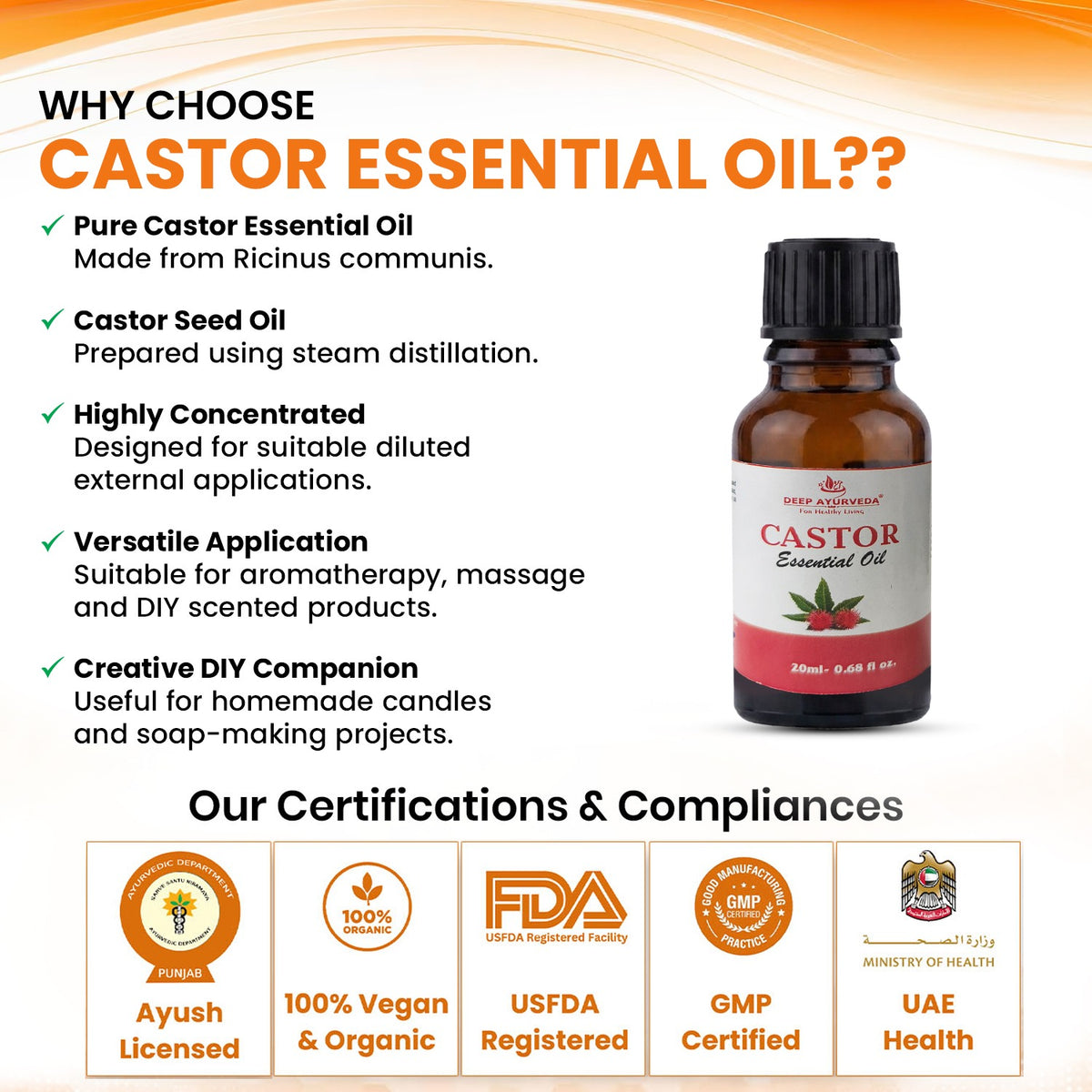 Castor Pure Essential Oil - Supports Hair Growth, Soothes Skin & Promotes Joint Health