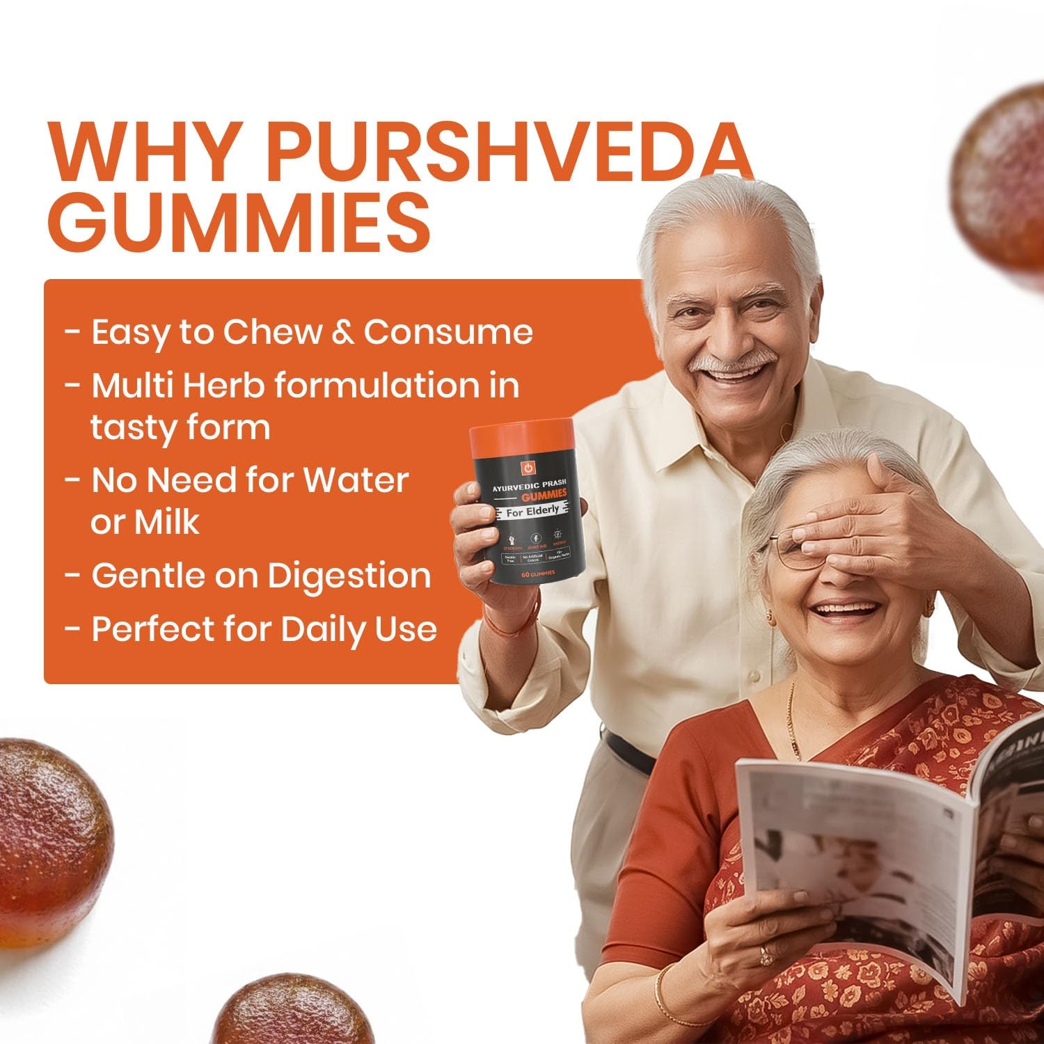 Purshveda Ayurvedic Prash Gummies for Elderly | Supports Vitality, Strength & Immunity | 60 Gummies