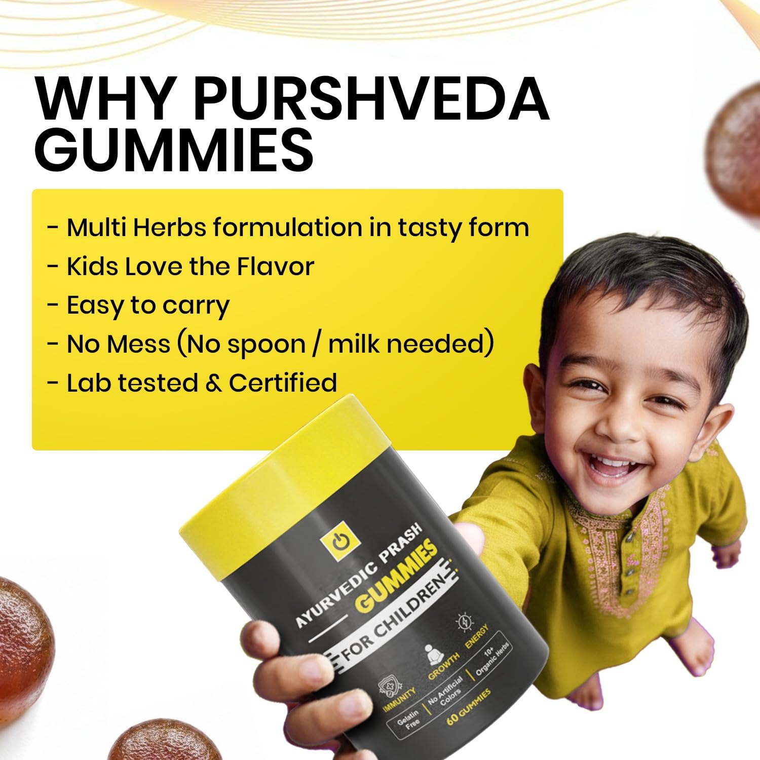Purshveda Ayurvedic Prash Gummies for Kids | Growth, Immunity & Brain Support | 60 Gummies