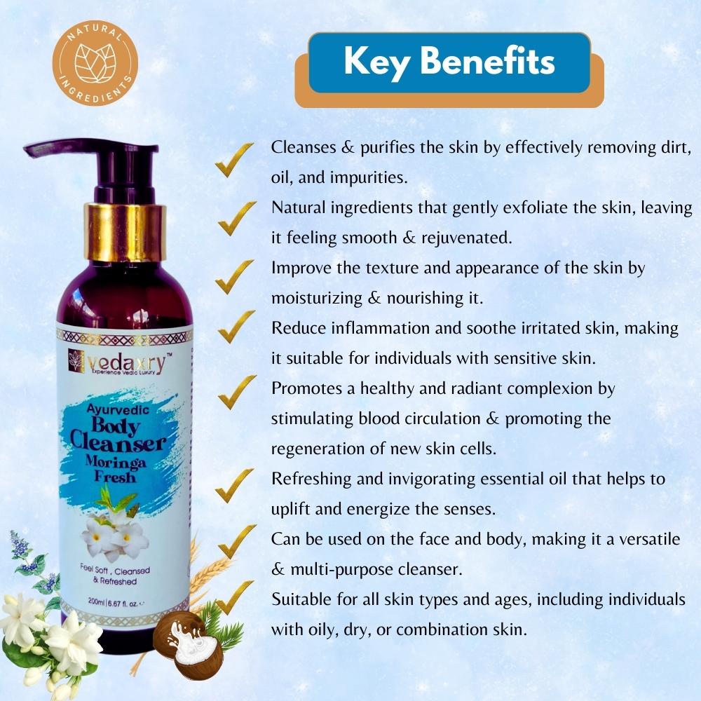 Vedaxry Moringa Fresh Body Cleanser (200ml) - Cleanses, Hydrates & Revitalizes Skin - Deep Ayurveda India