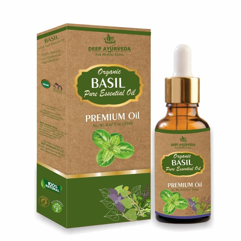 Basil Pure Essential Oil - Uplifts Mood, Relieves Stress & Promotes Respiratory Health - Deep Ayurveda India
