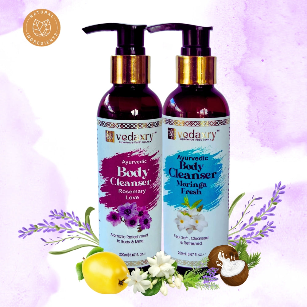 Vedaxry Ayurvedic Body Cleanser Combo Pack (Moringa Fresh 200ml + Rosemary Love 200ml) - Refreshing & Nourishing Skin Care - Deep Ayurveda India