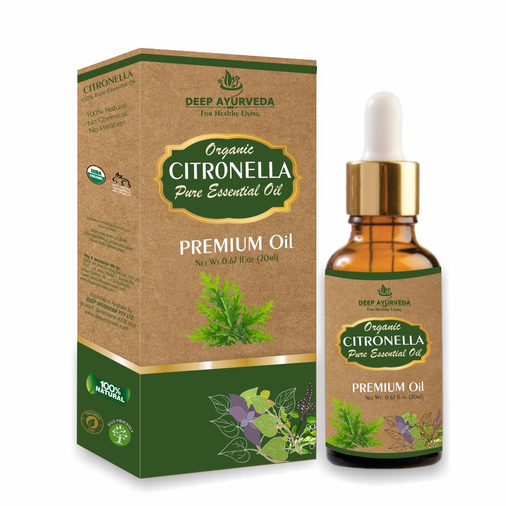 Citronella Pure Essential Oil - Natural Insect Repellent, Relieves Stress & Purifies Air - Deep Ayurveda India