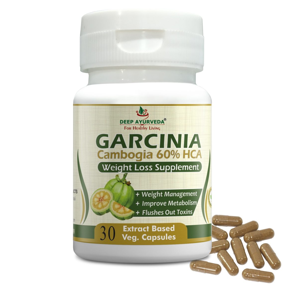 Garcinia Cambogia Vegan Capsule with 65% HCA for Weight Management - Deep Ayurveda India