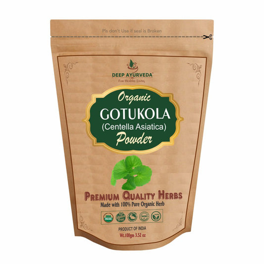 Organic Gotukola Powder (Centella Asiatica) - Enhances Memory, Skin Health & Relieves Stress - Deep Ayurveda India
