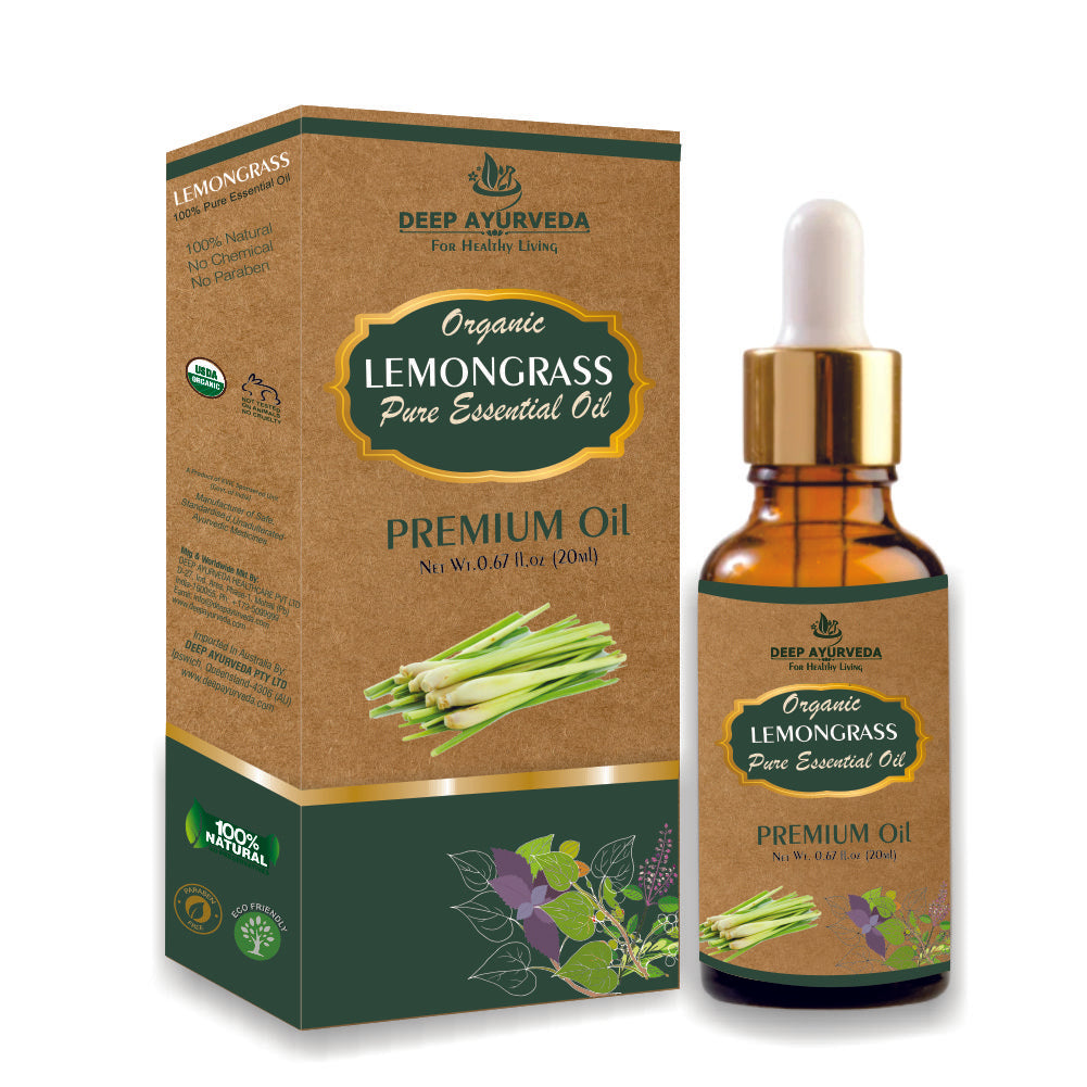 Lemongrass Pure Essential Oil - Relieves Muscle Pain, Reduces Stress & Purifies Air - Deep Ayurveda India