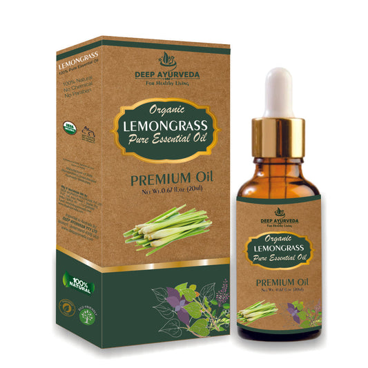 Lemongrass Pure Essential Oil - Relieves Muscle Pain, Reduces Stress & Purifies Air - Deep Ayurveda India