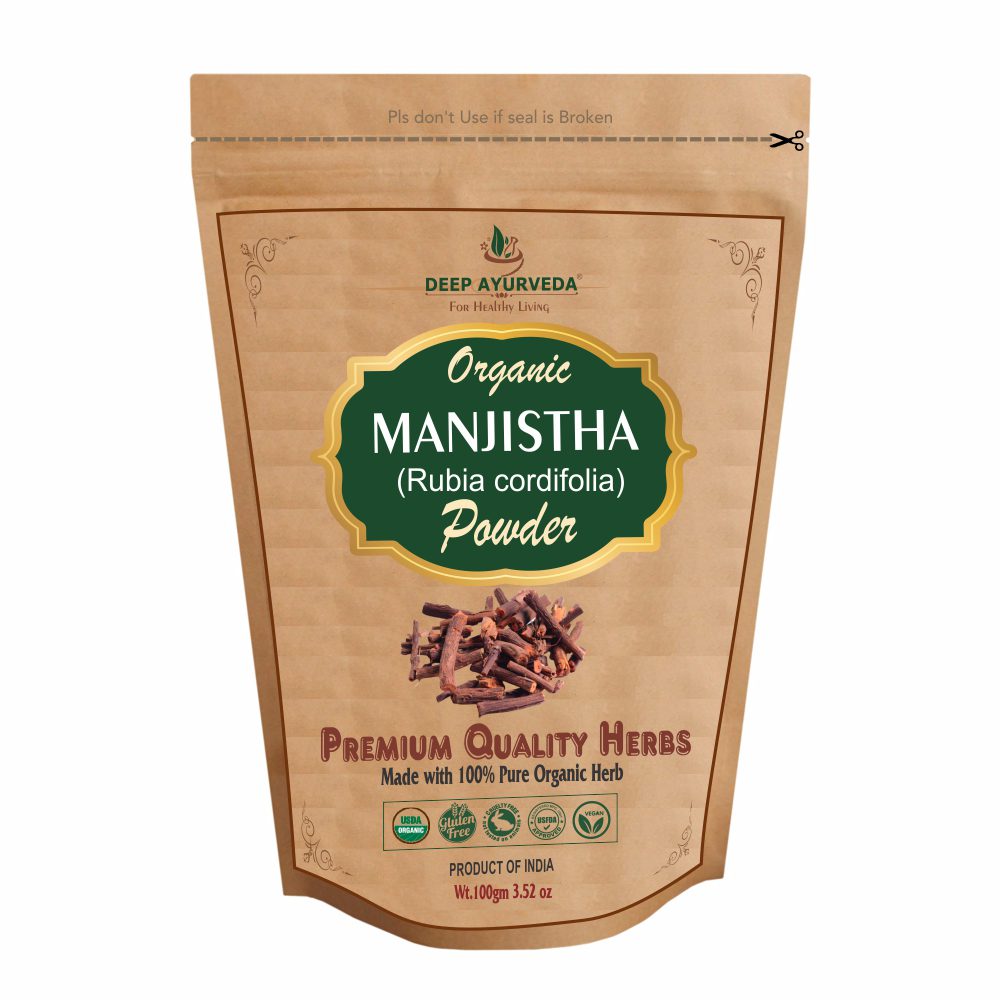 Organic Manjistha Powder (Rubia Cordifolia) - Purifies Blood, Enhances Skin Health & Detoxifies - Deep Ayurveda India