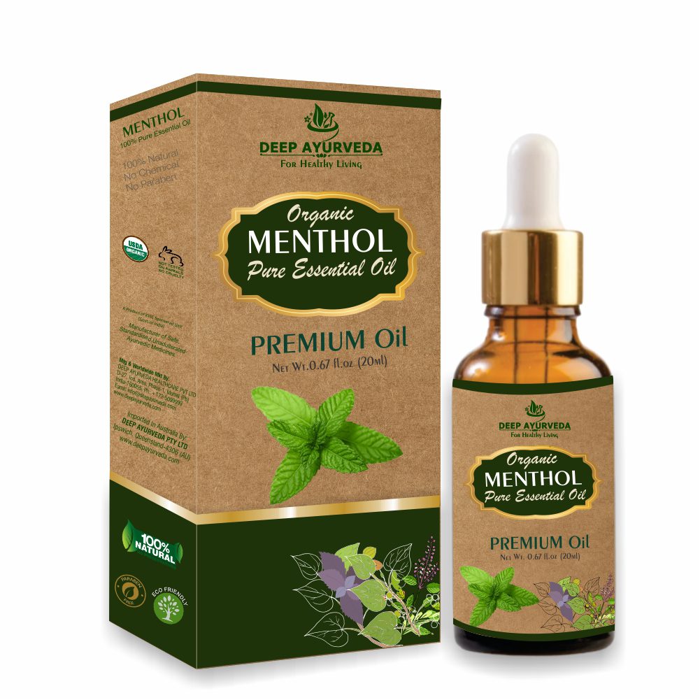 Menthol Pure Essential Oil - Relieves Headache, Soothes Muscles & Cools Skin - Deep Ayurveda India