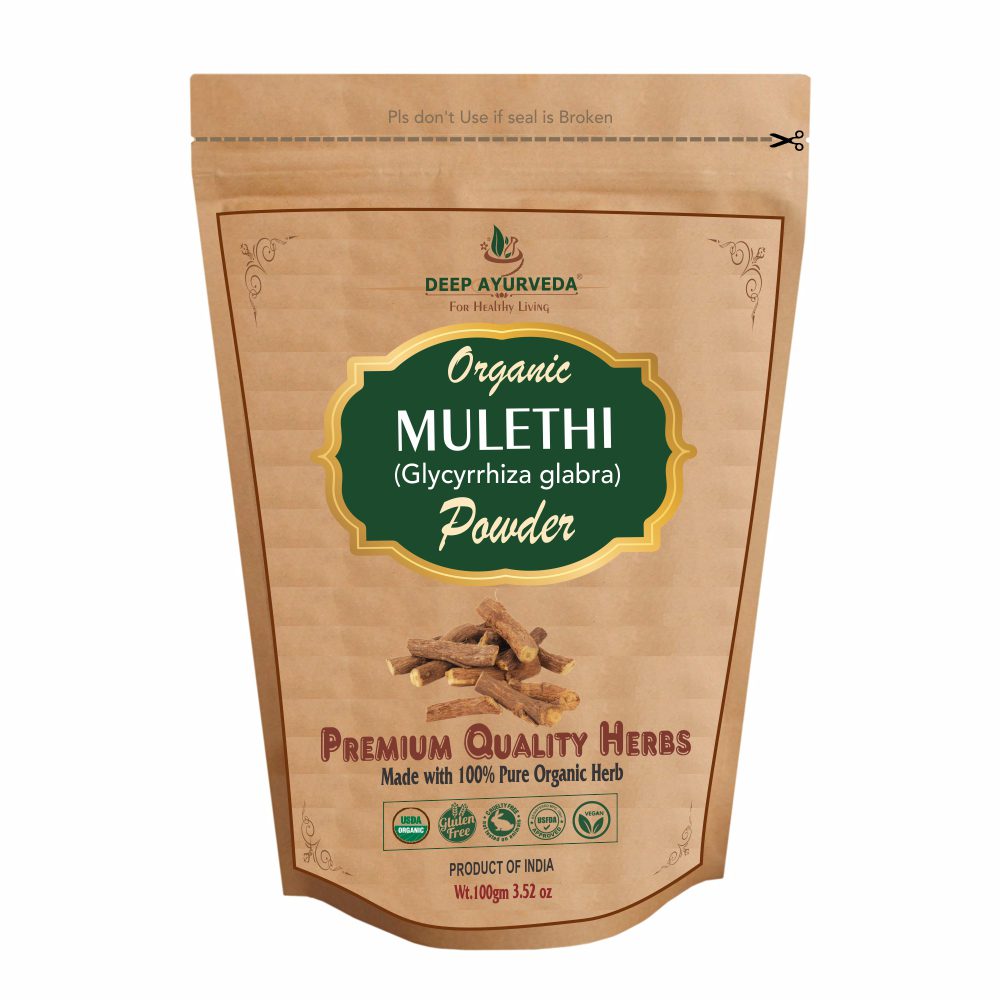 Organic Mulethi Powder (Glycyrrhiza glabra) - Soothes Cough, Aids Digestion & Supports Respiratory Health - Deep Ayurveda India