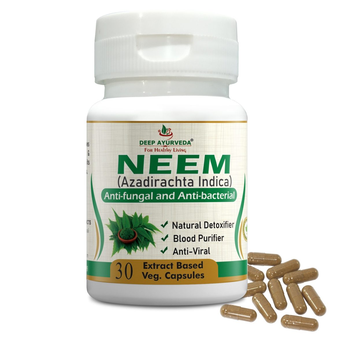Neem ( Azadirachta indica ) Vegan Capsule - Deep Ayurveda India