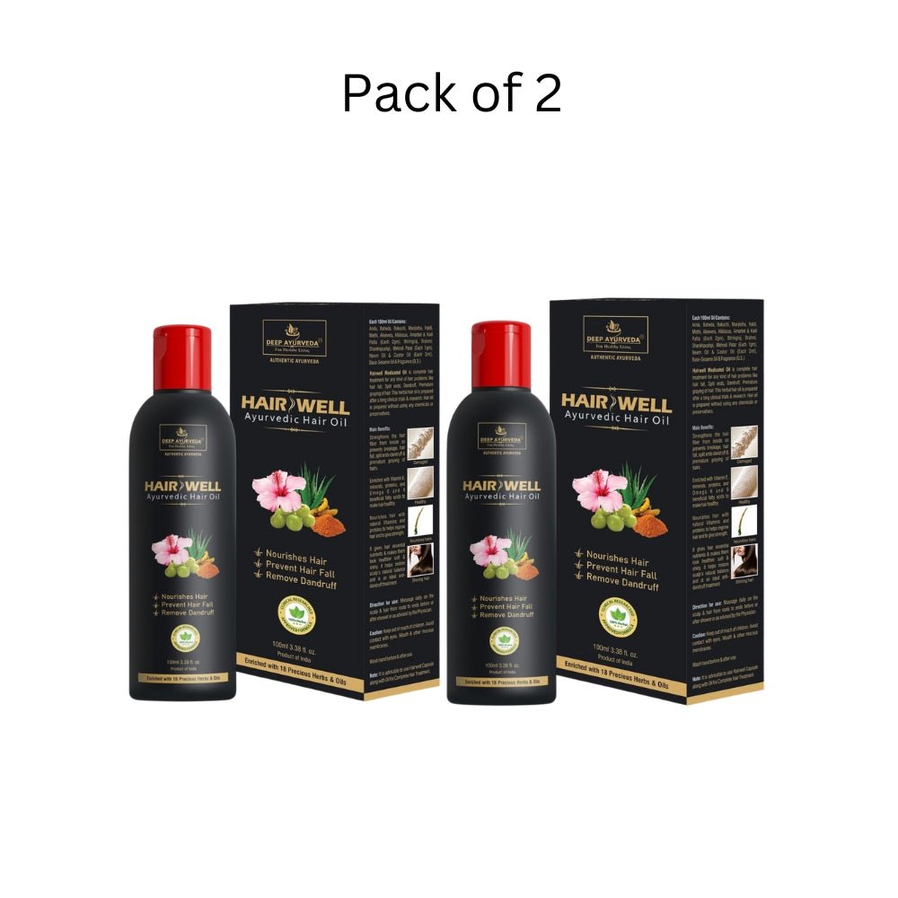 HairWell Ayurvedic Hair Oil - Strengthens Hair, Reduces Hair Fall & Promotes Scalp Health - Deep Ayurveda India