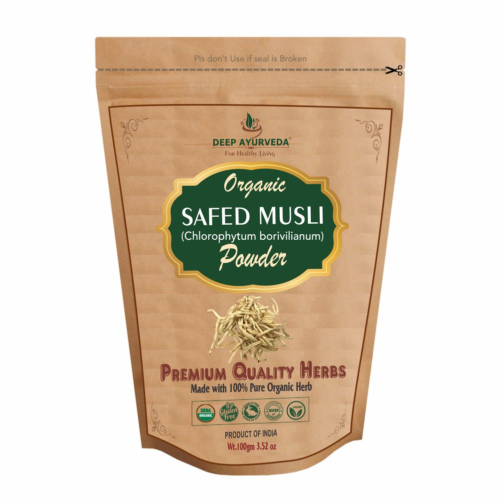 Organic Safed Musli Powder (Chlorophytum borivilianum) - Enhances Stamina, Energy & Sexual Vitality - Deep Ayurveda India