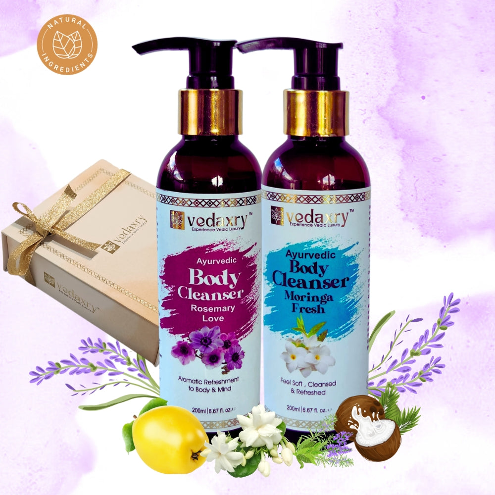 Vedaxry Ayurvedic Body Cleanser Combo Pack (Moringa Fresh 200ml + Rosemary Love 200ml) - Refreshing & Nourishing Skin Care - Deep Ayurveda India