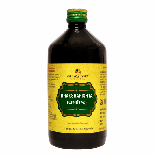 Draksharishtam For Digestive Health, Respiratory Disorders and Weakness | 450 ml - Deep Ayurveda India