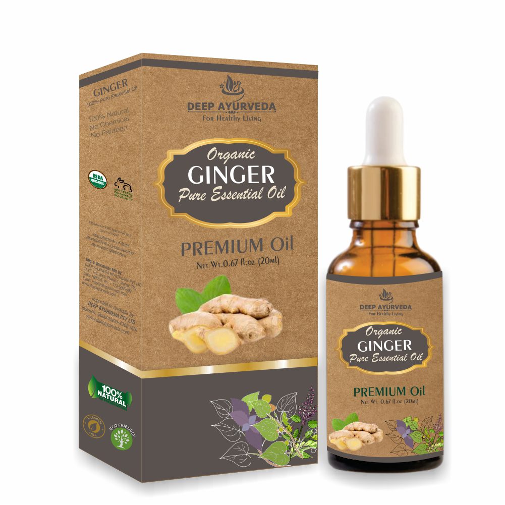 Ginger Pure Essential Oil - Eases Muscle Pain, Relieves Nausea & Supports Digestion - Deep Ayurveda India