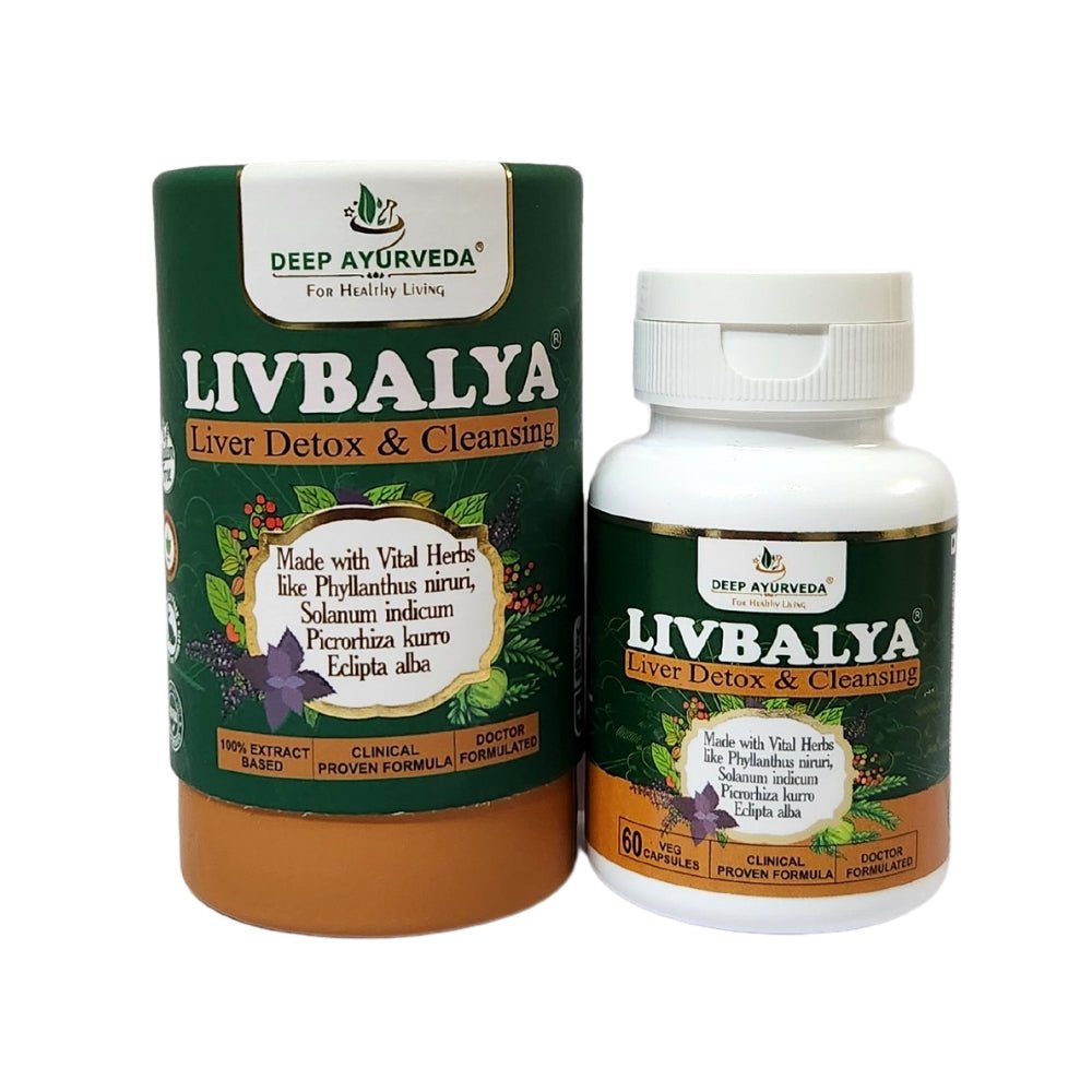 LivBalya® Liver Detox Formula | Fatty Liver, High Cholesterol & Alcoholic Liver- Vegan Capsule - Deep Ayurveda India