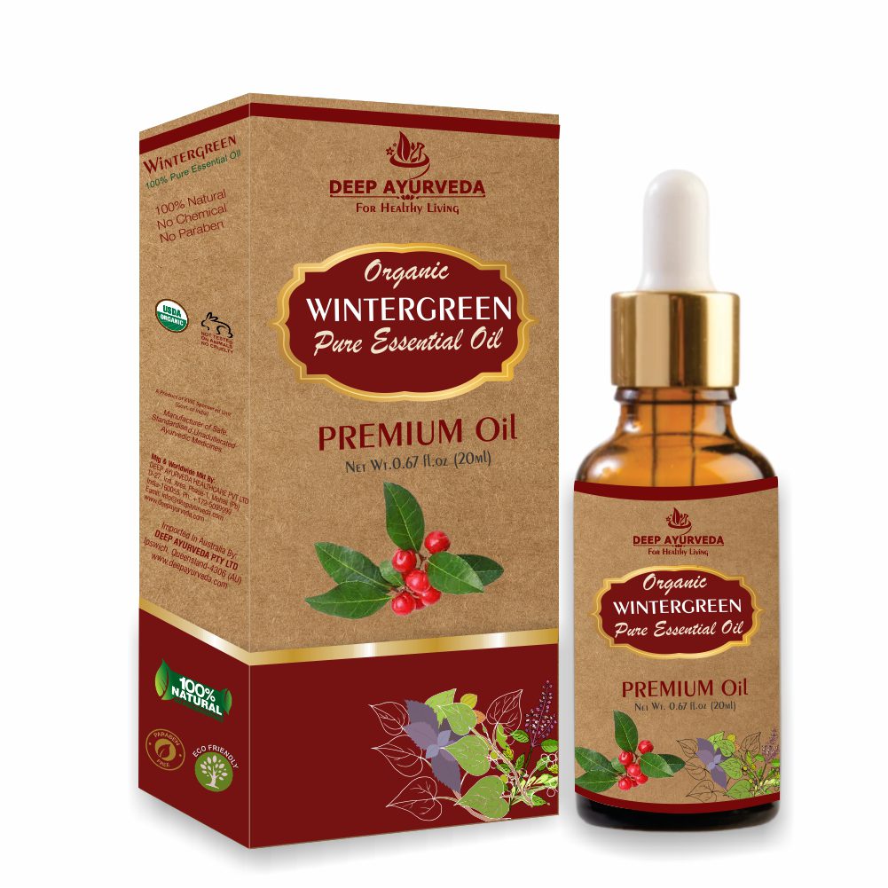 Wintergreen Pure Essential Oil - Relieves Pain, Reduces Inflammation & Soothes Muscles - Deep Ayurveda India